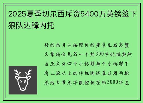 2025夏季切尔西斥资5400万英镑签下狼队边锋内托