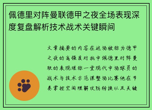 佩德里对阵曼联德甲之夜全场表现深度复盘解析技术战术关键瞬间